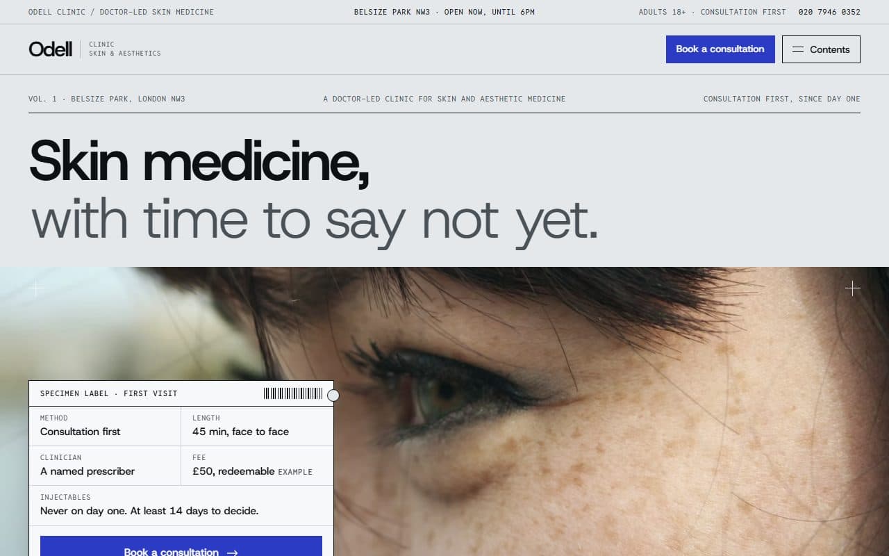 Screenshot of the Odell Clinic concept website