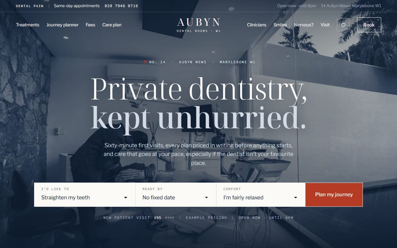 Screenshot of the Aubyn Dental Rooms concept website