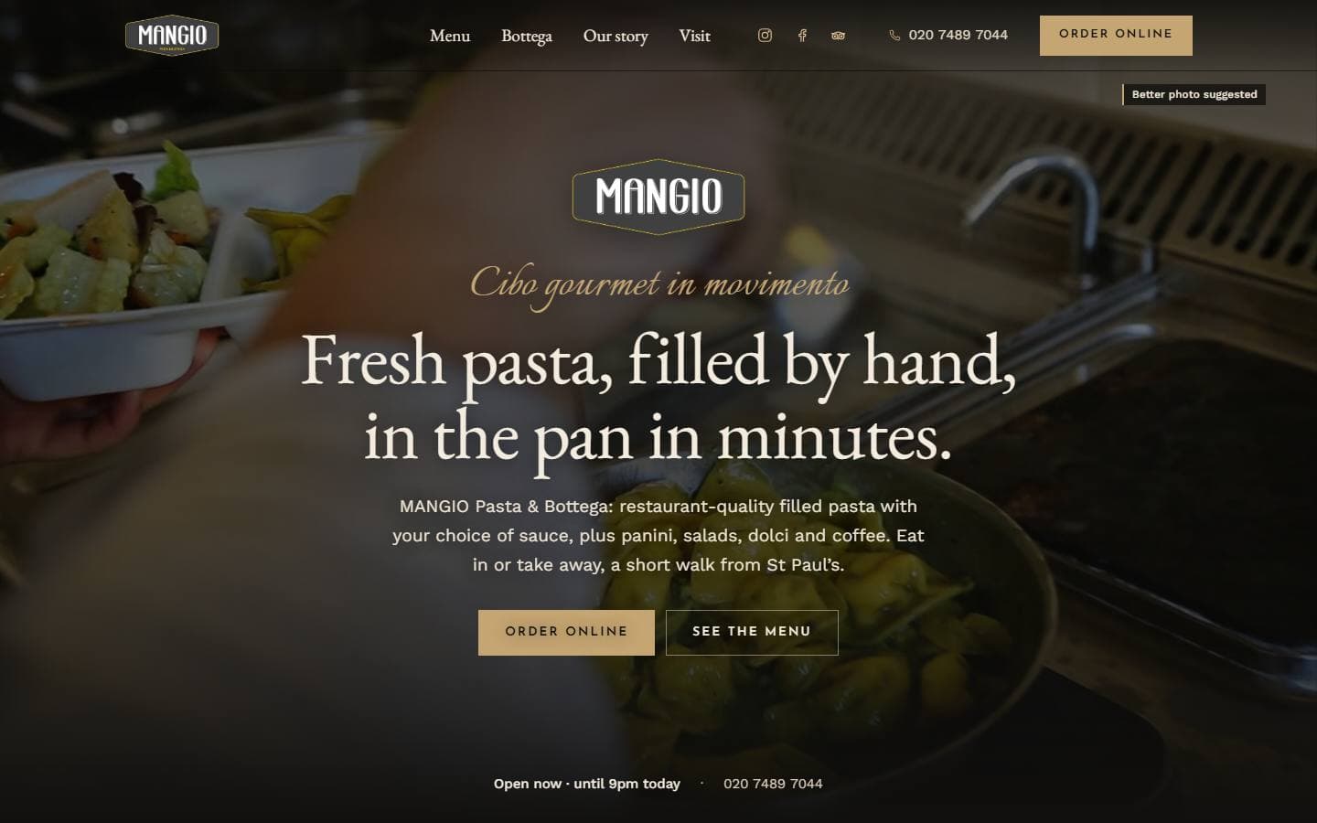 Concept redesign for Mangio Pasta & Bottega