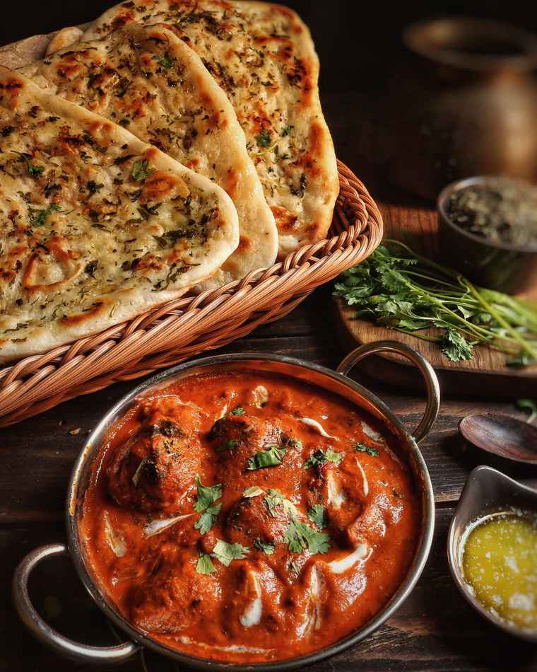 Garlic naan and chicken tikka masala