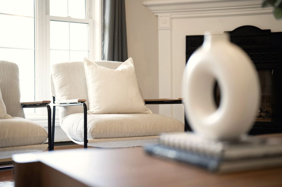 Brochure spread: a drawing room in daylight